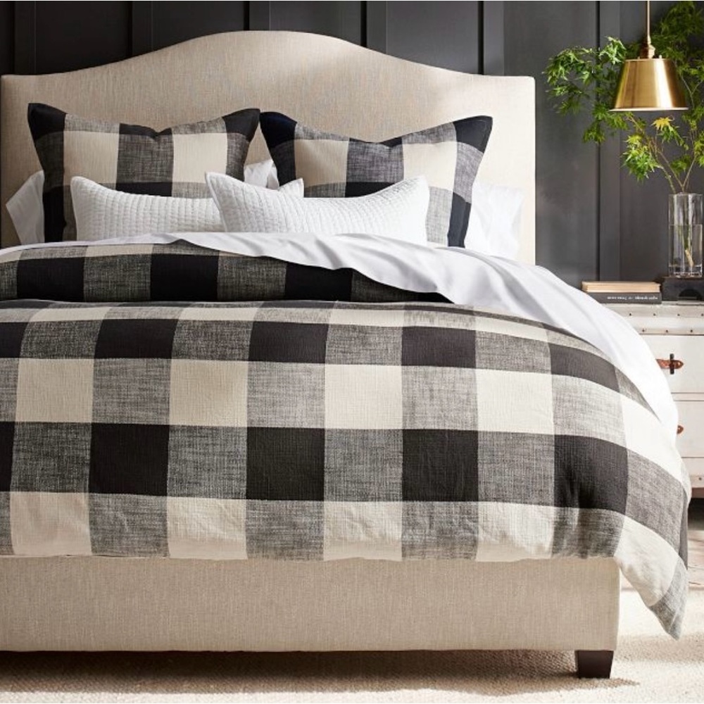 Pottery Barn Bryce Buffalo Check Cotton Charcoal King Duvet and 2 King Shams.